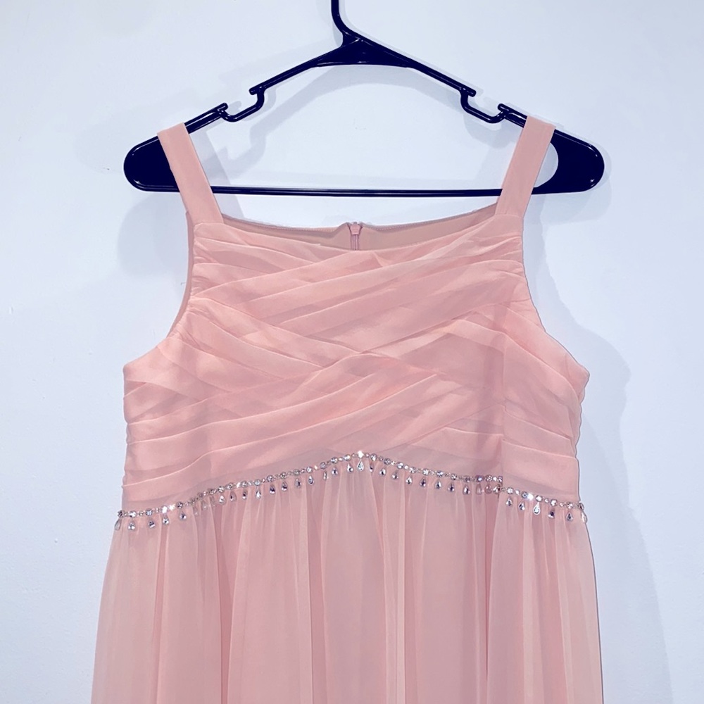 Bonnie Jean Flowing Gown with Rhinestone detail around the waste.